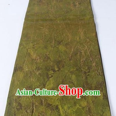 Asian Japanese Yukata Accessories Classical Pattern Olive Green Brocade Belt Japan Traditional Kimono Waistband for Women