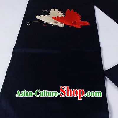 Asian Japanese Accessories Yukata Classical Butterfly Pattern Navy Brocade Belt Japan Traditional Kimono Waistband for Women