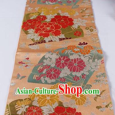 Asian Japanese Accessories Yukata Classical Peony Pattern Orange Brocade Belt Japan Traditional Kimono Waistband for Women