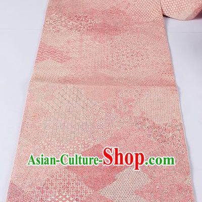 Asian Japanese Kimono Accessories Classical Pattern Pink Brocade Belt Traditional Yukata Waistband for Women