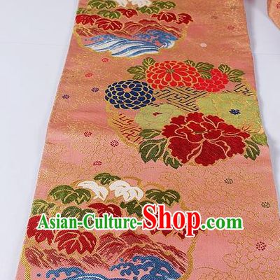 Asian Japanese Kimono Accessories Classical Peony Pattern Orange Brocade Belt Traditional Yukata Waistband for Women