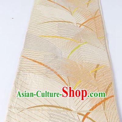Asian Japanese Yukata Accessories Classical Orchid Pattern Champagne Brocade Belt Japan Traditional Kimono Waistband for Women