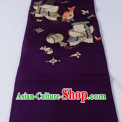 Asian Japanese Classical Boys Pattern Purple Brocade Waistband Kimono Accessories Traditional Yukata Belt for Women