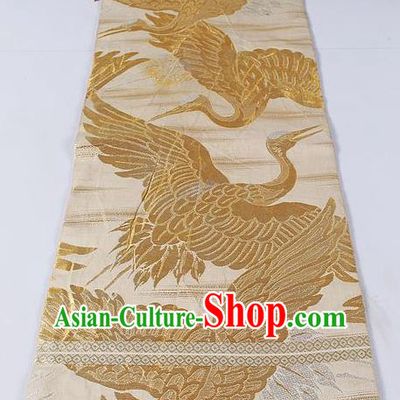 Asian Japanese Classical Golden Crane Pattern Brocade Waistband Kimono Accessories Traditional Yukata Belt for Women
