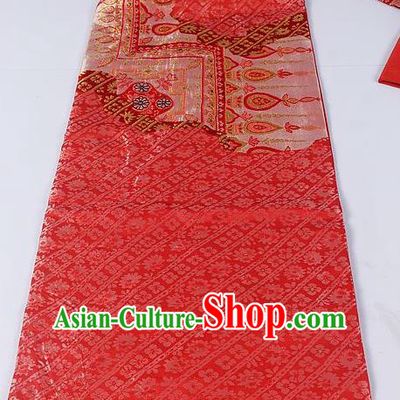 Asian Japanese Classical Sakura Pattern Red Brocade Waistband Kimono Accessories Traditional Yukata Belt for Women