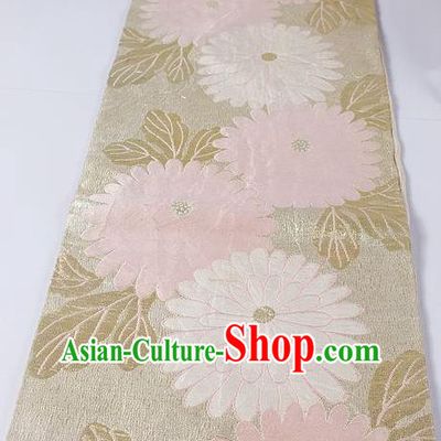 Asian Japanese Classical Chrysanthemum Pattern Beige Brocade Waistband Kimono Accessories Traditional Yukata Belt for Women
