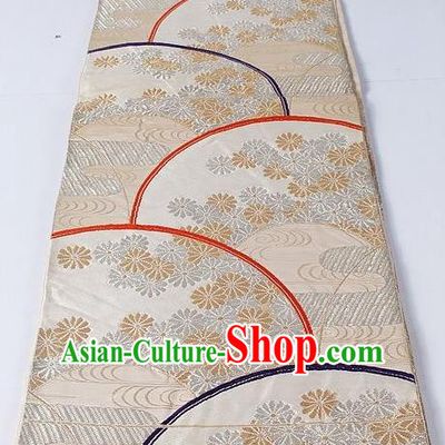 Asian Japanese Yukata Accessories Classical Daisy Pattern Beige Brocade Belt Japan Traditional Kimono Waistband for Women
