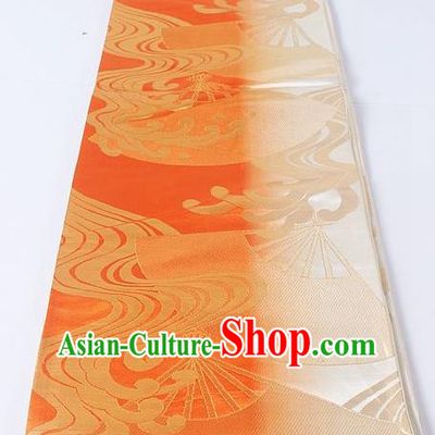Asian Japanese Yukata Accessories Classical Fan Pattern Orange Brocade Belt Japan Traditional Kimono Waistband for Women