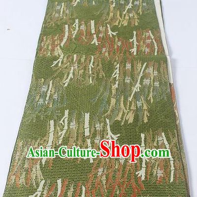 Asian Japanese Yukata Accessories Classical Bamboo Pattern Olive Green Brocade Belt Japan Traditional Kimono Waistband for Women