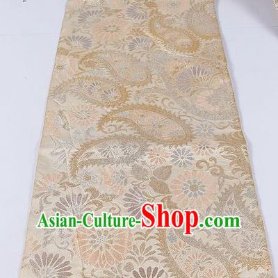 Asian Japanese Classical Chrysanthemum Pattern Beige Brocade Waistband Kimono Accessories Traditional Yukata Belt for Women