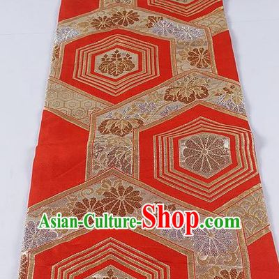 Asian Japanese Classical Hexagon Pattern Red Brocade Waistband Kimono Accessories Traditional Yukata Belt for Women