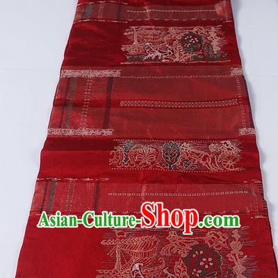 Asian Japanese Classical Pattern Purplish Red Brocade Waistband Kimono Accessories Traditional Yukata Belt for Women