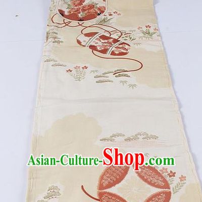 Asian Japanese Classical Coins Pattern Beige Brocade Waistband Kimono Accessories Traditional Yukata Belt for Women