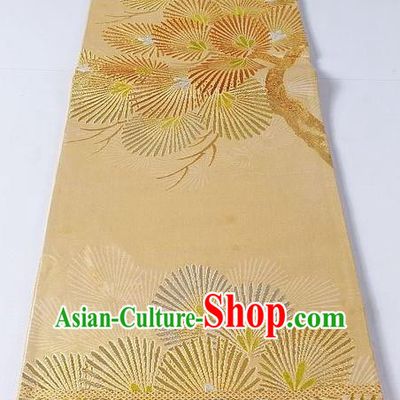 Asian Japanese Yukata Accessories Classical Pine Pattern Golden Brocade Belt Japan Traditional Kimono Waistband for Women