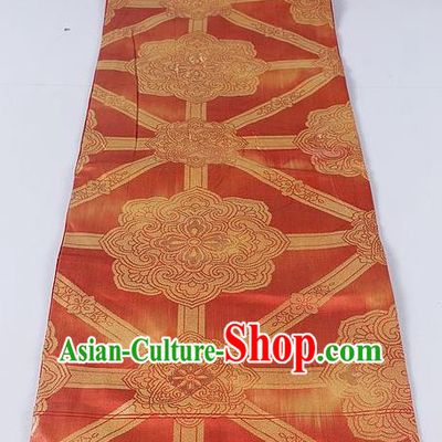 Asian Japanese Classical Lotus Pattern Orange Brocade Waistband Kimono Accessories Traditional Yukata Belt for Women
