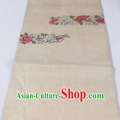 Asian Japanese Classical Butterfly Flower Pattern Beige Brocade Waistband Kimono Accessories Traditional Yukata Belt for Women