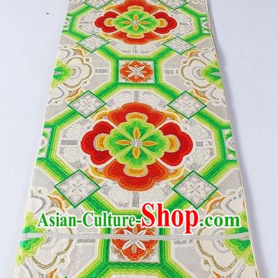Asian Japanese Yukata Accessories Classical Pattern White Brocade Belt Japan Traditional Kimono Waistband for Women