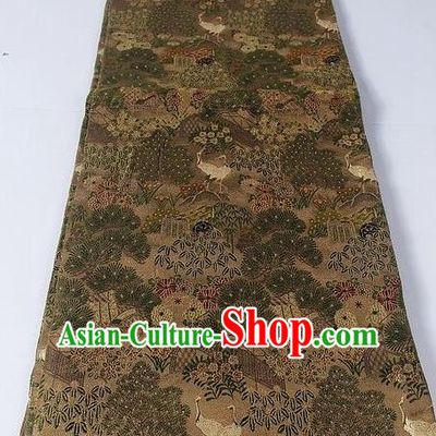 Asian Japanese Yukata Accessories Classical Pine Crane Pattern Brown Brocade Belt Japan Traditional Kimono Waistband for Women