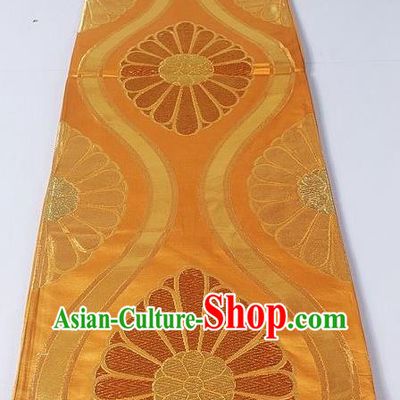 Asian Japanese Yukata Accessories Classical Daisy Pattern Golden Brocade Belt Japan Traditional Kimono Waistband for Women