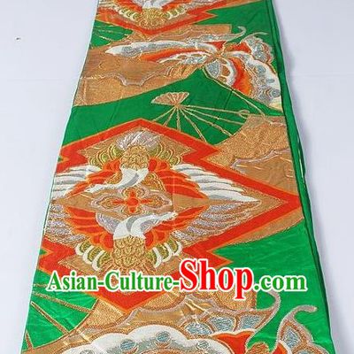 Asian Japanese Yukata Accessories Classical Butterfly Pattern Green Brocade Belt Japan Traditional Kimono Waistband for Women