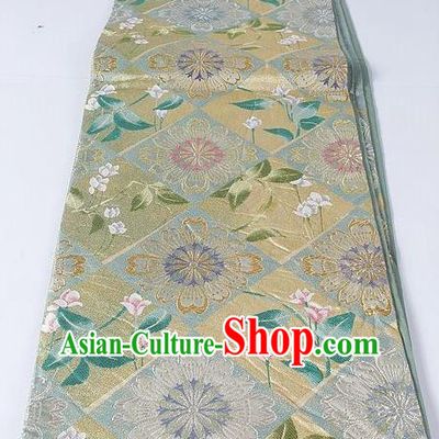 Asian Japanese Yukata Accessories Classical Flowers Pattern Light Golden Brocade Belt Japan Traditional Kimono Waistband for Women