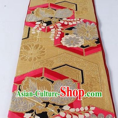 Asian Japanese Yukata Accessories Classical Daisy Pattern Golden Brocade Belt Japan Traditional Kimono Waistband for Women