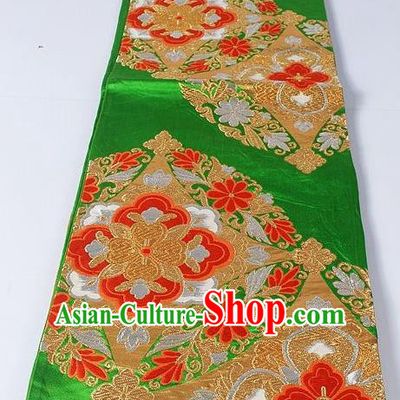 Asian Japanese Yukata Accessories Classical Flowers Pattern Green Brocade Belt Japan Traditional Kimono Waistband for Women