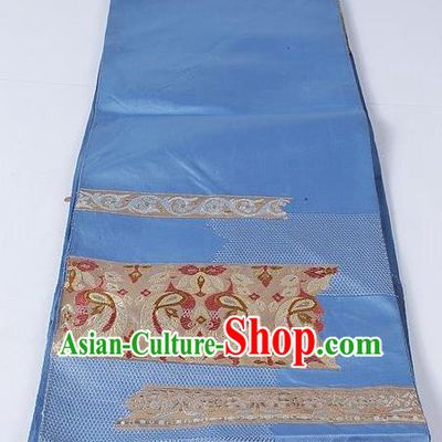Asian Japanese Yukata Accessories Classical Pattern Blue Brocade Belt Japan Traditional Kimono Waistband for Women