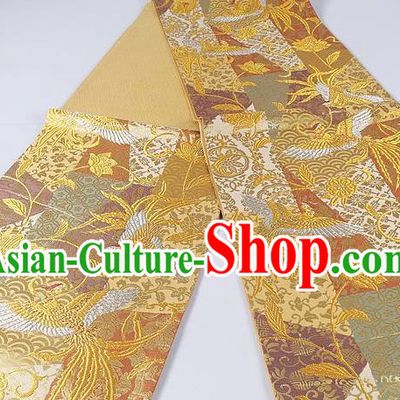 Asian Japanese Classical Golden Phoenix Pattern Brocade Waistband Kimono Accessories Traditional Yukata Belt for Women