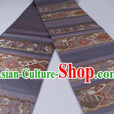 Asian Japanese Classical Flower Butterfly Pattern Purple Brocade Waistband Kimono Accessories Traditional Yukata Belt for Women