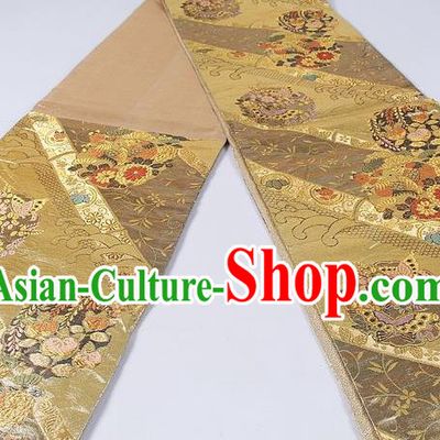 Asian Japanese Classical Flower Butterfly Pattern Golden Brocade Waistband Kimono Accessories Traditional Yukata Belt for Women