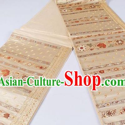 Asian Japanese Classical Pattern Light Golden Brocade Waistband Kimono Accessories Traditional Yukata Belt for Women