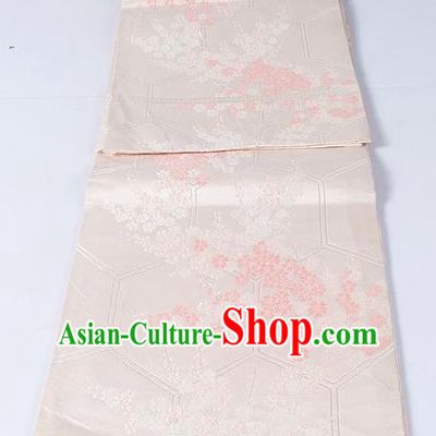 Asian Japanese Yukata Accessories Classical Sakura Pattern Light Pink Brocade Belt Japan Traditional Kimono Waistband for Women