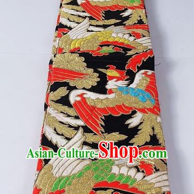 Asian Japanese Yukata Accessories Classical Phoenix Pattern Black Brocade Belt Japan Traditional Kimono Waistband for Women