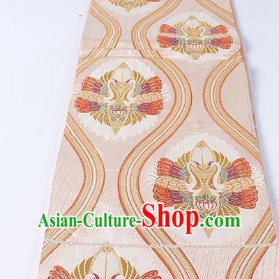 Asian Japanese Yukata Accessories Classical Swan Pattern Pink Brocade Belt Japan Traditional Kimono Waistband for Women