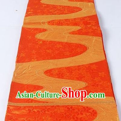 Asian Japanese Yukata Accessories Classical Flow Sakura Pattern Orange Brocade Belt Japan Traditional Kimono Waistband for Women