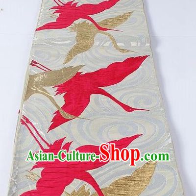 Asian Japanese Yukata Accessories Classical Cranes Pattern Brocade Belt Japan Traditional Kimono Waistband for Women