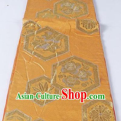 Asian Japanese Yukata Accessories Classical Bamboo Leaf Pattern Golden Brocade Belt Japan Traditional Kimono Waistband for Women