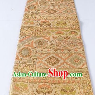 Asian Japanese Yukata Accessories Classical Pattern Light Golden Brocade Belt Japan Traditional Kimono Waistband for Women