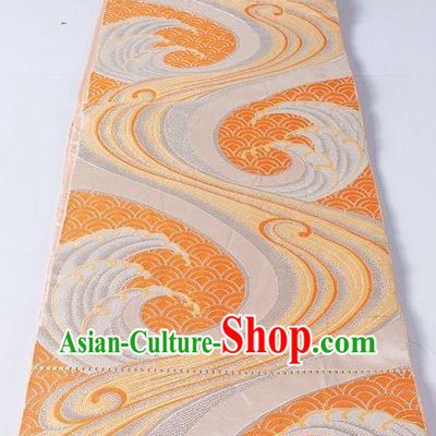 Asian Japanese Yukata Accessories Classical Wave Pattern Orange Brocade Belt Japan Traditional Kimono Waistband for Women