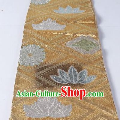 Asian Japanese Yukata Accessories Classical Bamboo Leaf Chrysanthemum Pattern Golden Brocade Belt Japan Traditional Kimono Waistband for Women