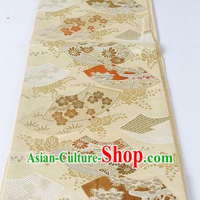 Asian Japanese Yukata Accessories Classical Sakura Daisy Pattern Beige Brocade Belt Japan Traditional Kimono Waistband for Women