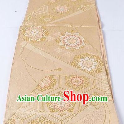 Asian Japanese Yukata Accessories Classical Hibiscus Pattern Golden Brocade Belt Japan Traditional Kimono Waistband for Women