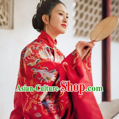 Chinese Ancient Ming Dynasty Court Wedding Red Hanfu Dress Traditional Empress Embroidered Replica Costume for Women