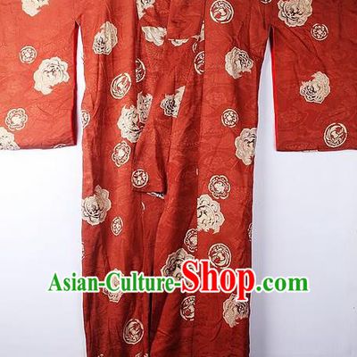 Asian Japanese Ceremony Clothing Classical Pattern Rust Red Kimono Traditional Japan National Yukata Costume for Men