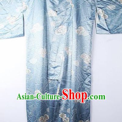 Asian Japanese Ceremony Clothing Classical Pattern Blue Kimono Traditional Japan National Yukata Costume for Men