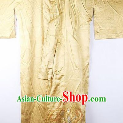 Asian Japanese National Golden Furisode Kimono Ceremony Costume Traditional Japan Yukata Dress for Women