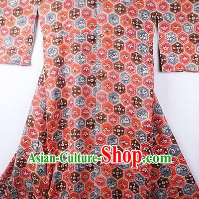 Asian Japanese Printing Red Furisode Kimono Ceremony Costume Traditional Japan Yukata Dress for Women