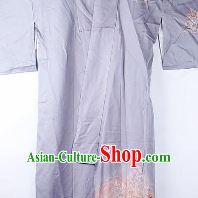 Asian Japanese National Iromuji Printing Lilac Furisode Kimono Ceremony Costume Traditional Japan Yukata Dress for Women