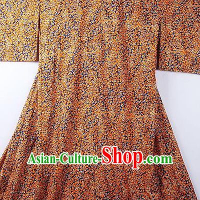 Asian Japanese Classical Sakura Pattern Orange Yukata Traditional Japan Kimono Costume for Men